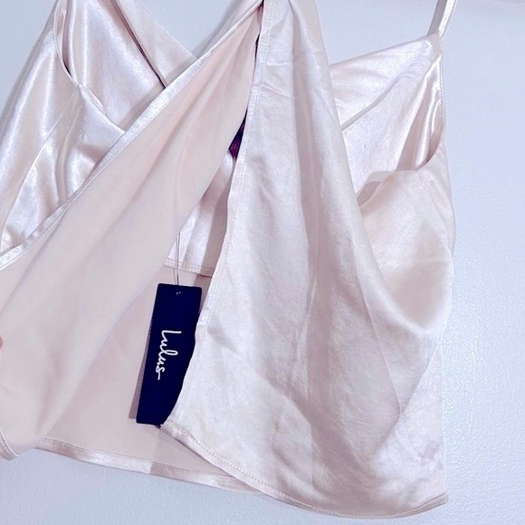 NWT Lulus Hold On To Love Satin Cowl Neck Cami Crop Top Beige Size Large - Picture 7 of 13